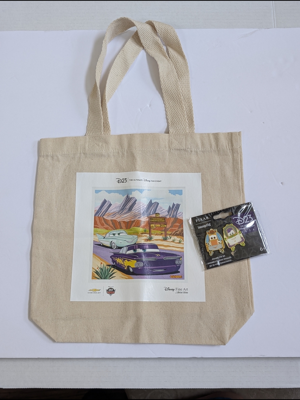 D23 Disney Cars Canvas Tote Bag in Natural